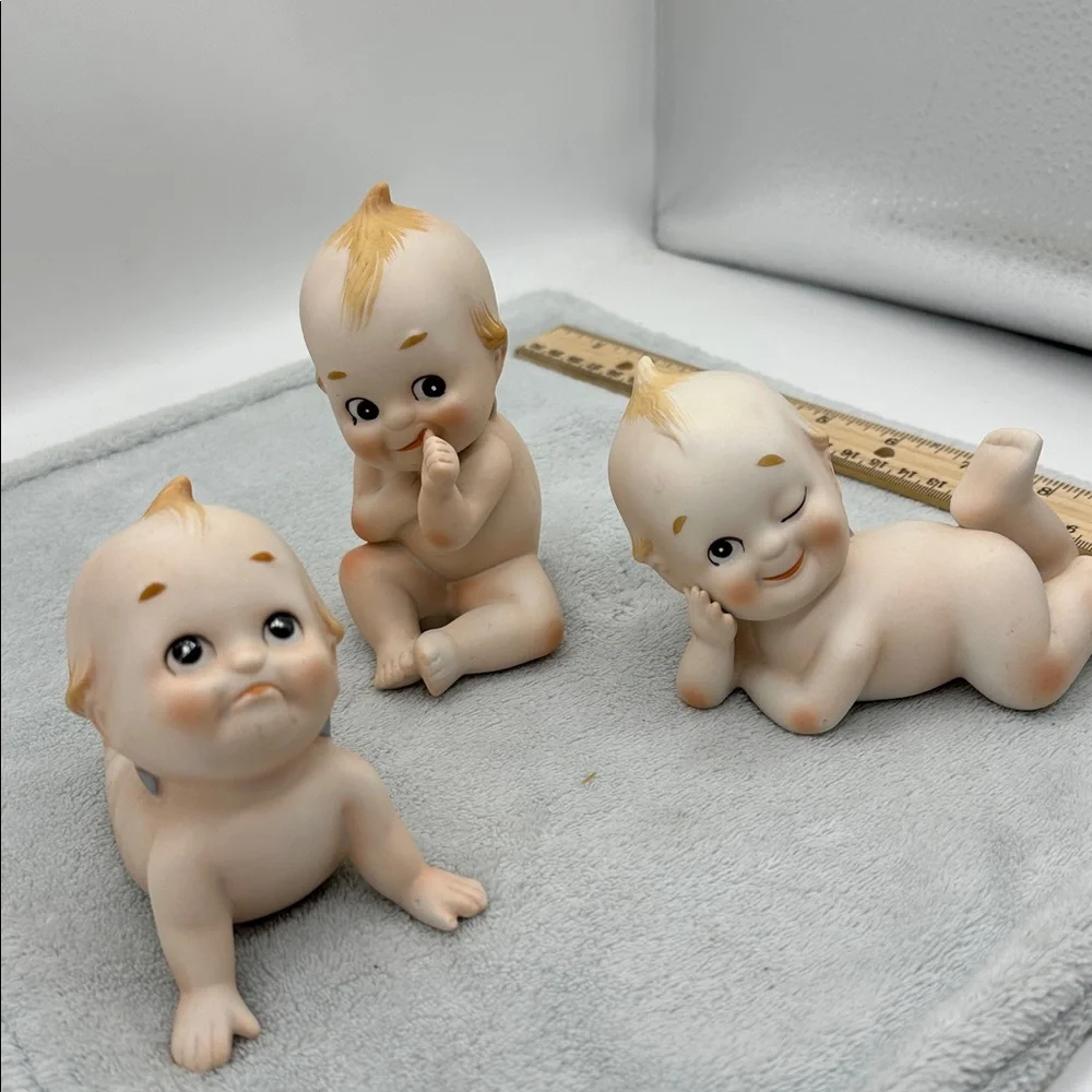 Vintage Lefton Kewpie Baby Dolls Bisque/Porcelain Figurines Set of 3 Japan 1960 - Picture 2 of 9